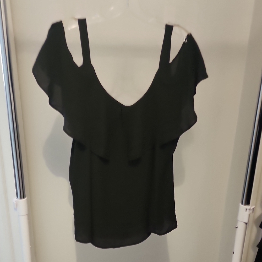 New York & Company Black Ruffle Blouse